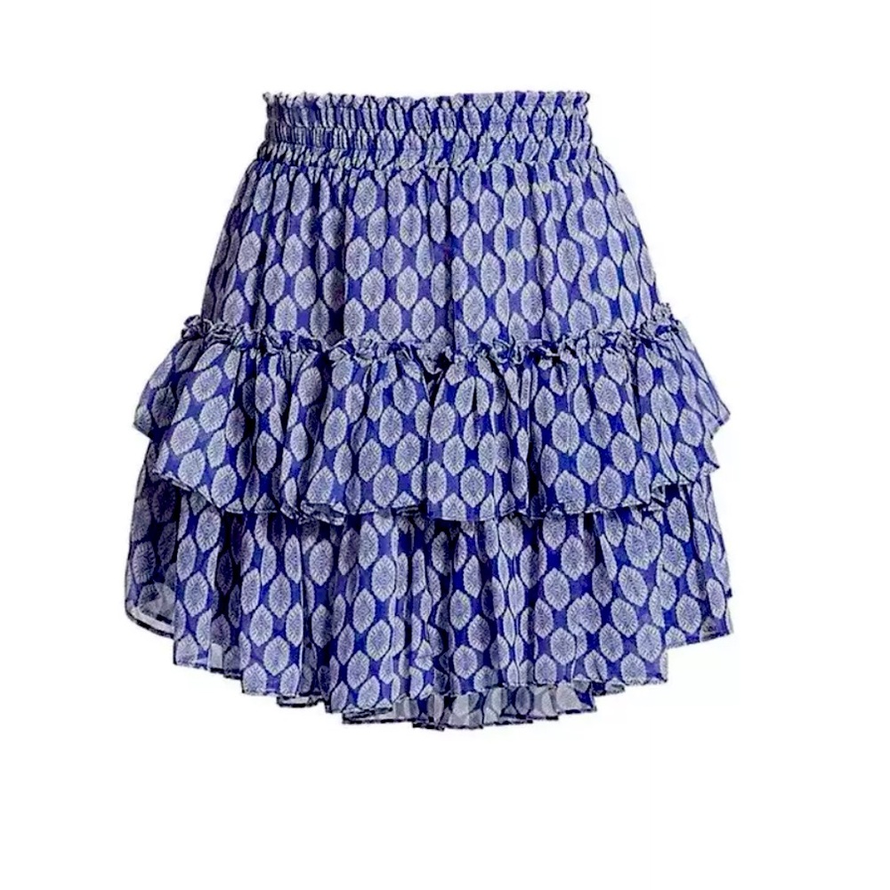Misa Nahla Tiered Ruffle Skirt in Majorelle Lapis Tile Sz S NWT $245